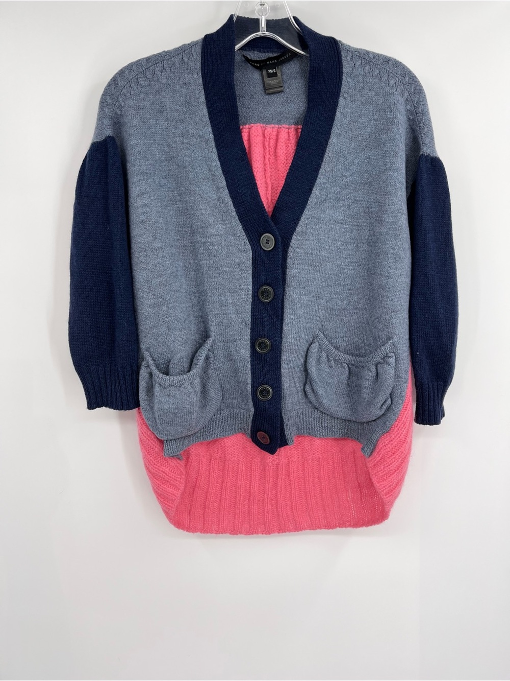 Marc Jacobs wool alpaca blend color block high low cardigan XS/S